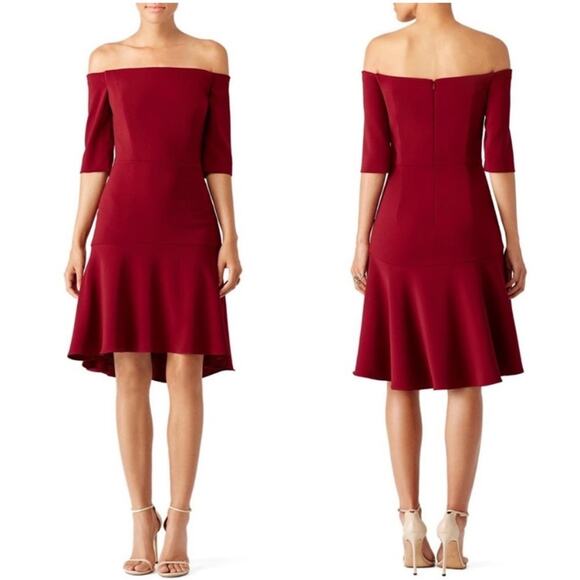 Milly | Bordeaux Italian Cady Nina Crepe Dress Off Shoulder Burgundy Red Size 2 - Picture 1 of 8